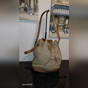 Fendi Vtg Penguin Striped Canvas Bucket Drawstring Crossbody Bag